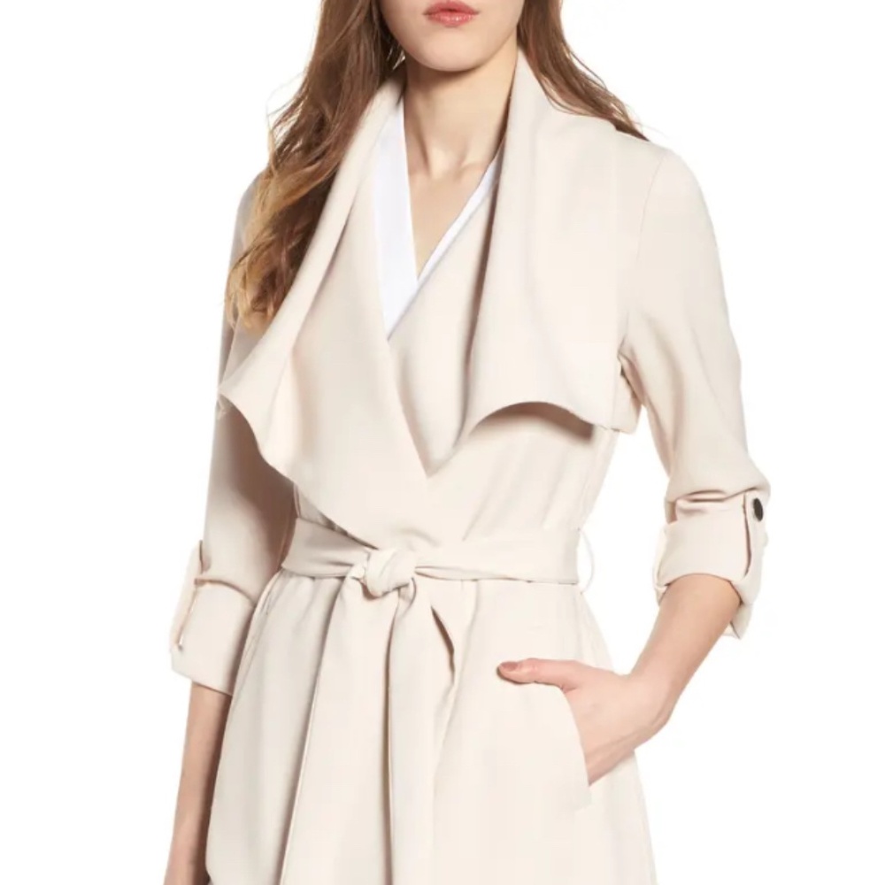Soia and Kyo roll sleeved draped front trench coat